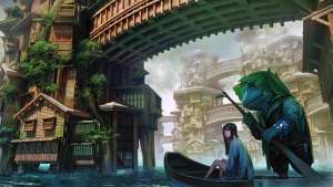 Girl boat travelling dreamy world