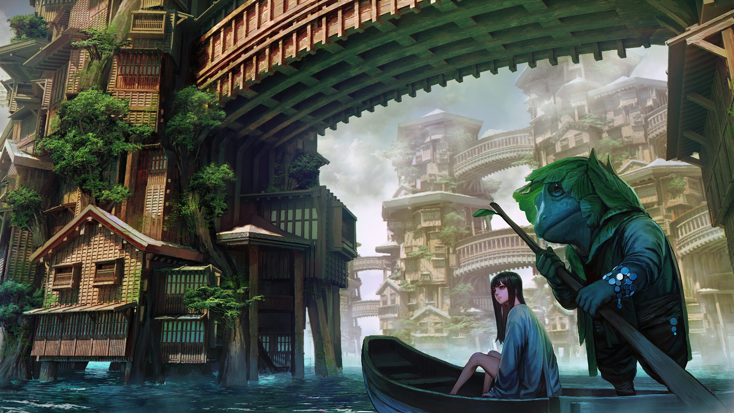 Girl boat travelling dreamy world