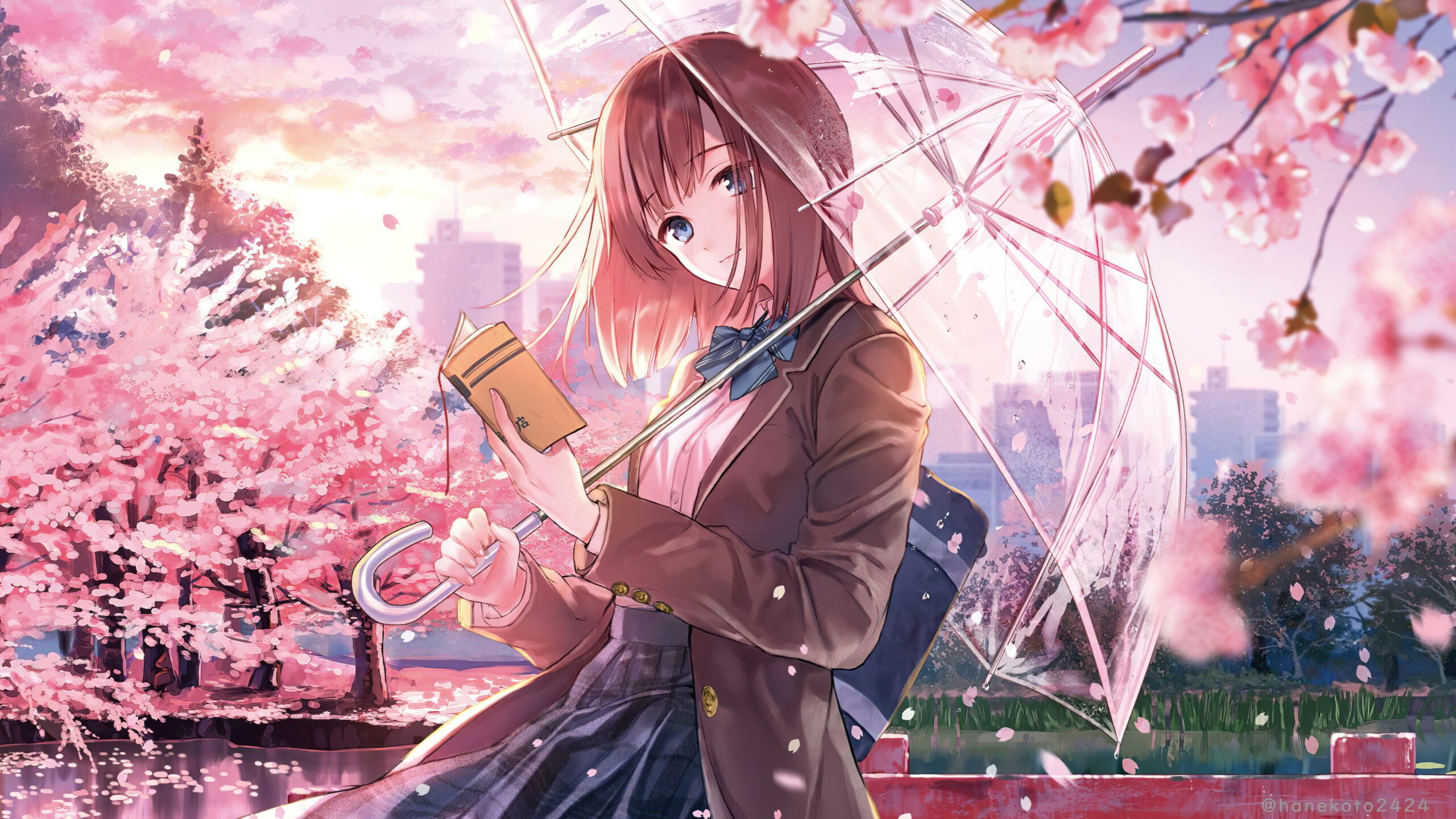 Anime girl cherry blossom season